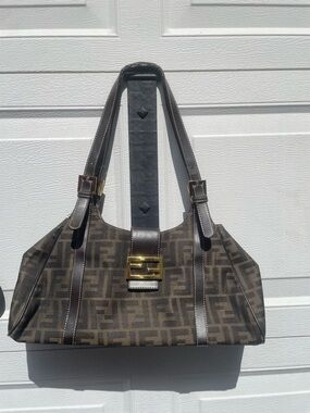 Fendi Brown Monogram Shoulder Bag with Gold Hardware